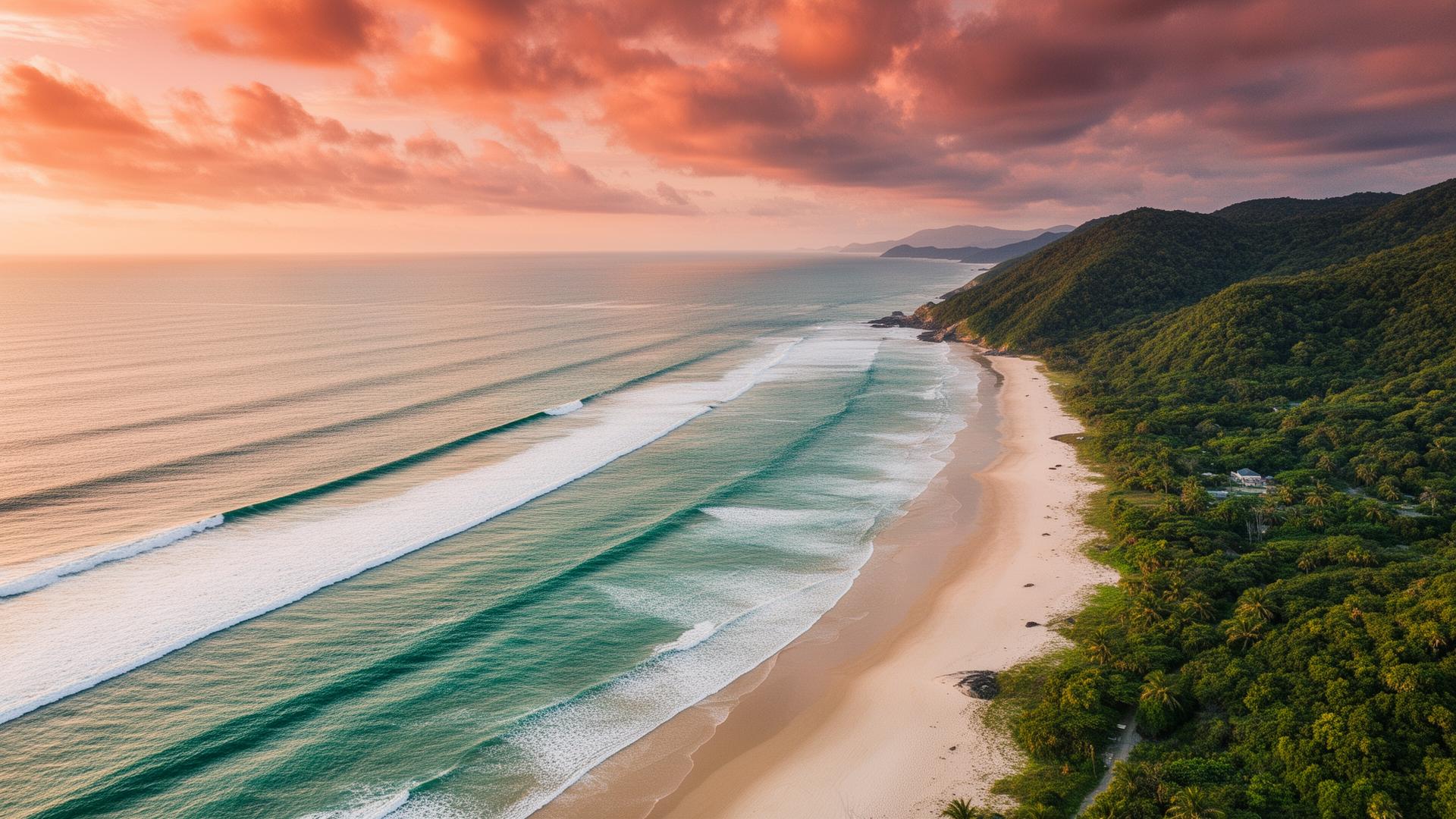 Vista aérea da Praia Brava de Itajaí ao entardecer
